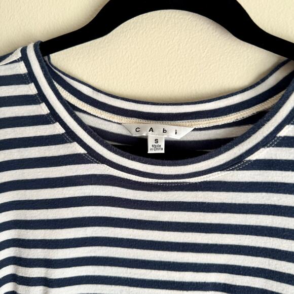 Cabi Blue + White Bengal Stripe Asymmetrical Long Sleeve Tee - Small - Picture 3 of 7